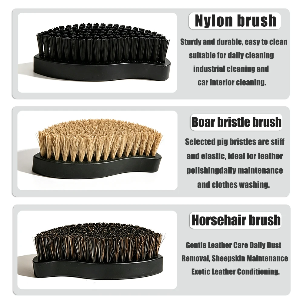 3pcs Car Detailing Brushes, Boar/Horsehair/Nylon Bristle Cleaning Kit for Auto Interior Leather & Furniture Care