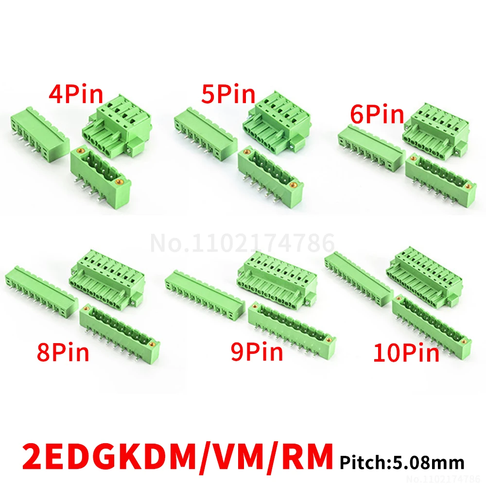 (1 Set) 2EDGKDM 2EDGVM 2EDGRM - 5.08mm spring-loaded push-on terminals with lugs straight/angled sockets KF 15EDGKDM/VM/RM 5.08