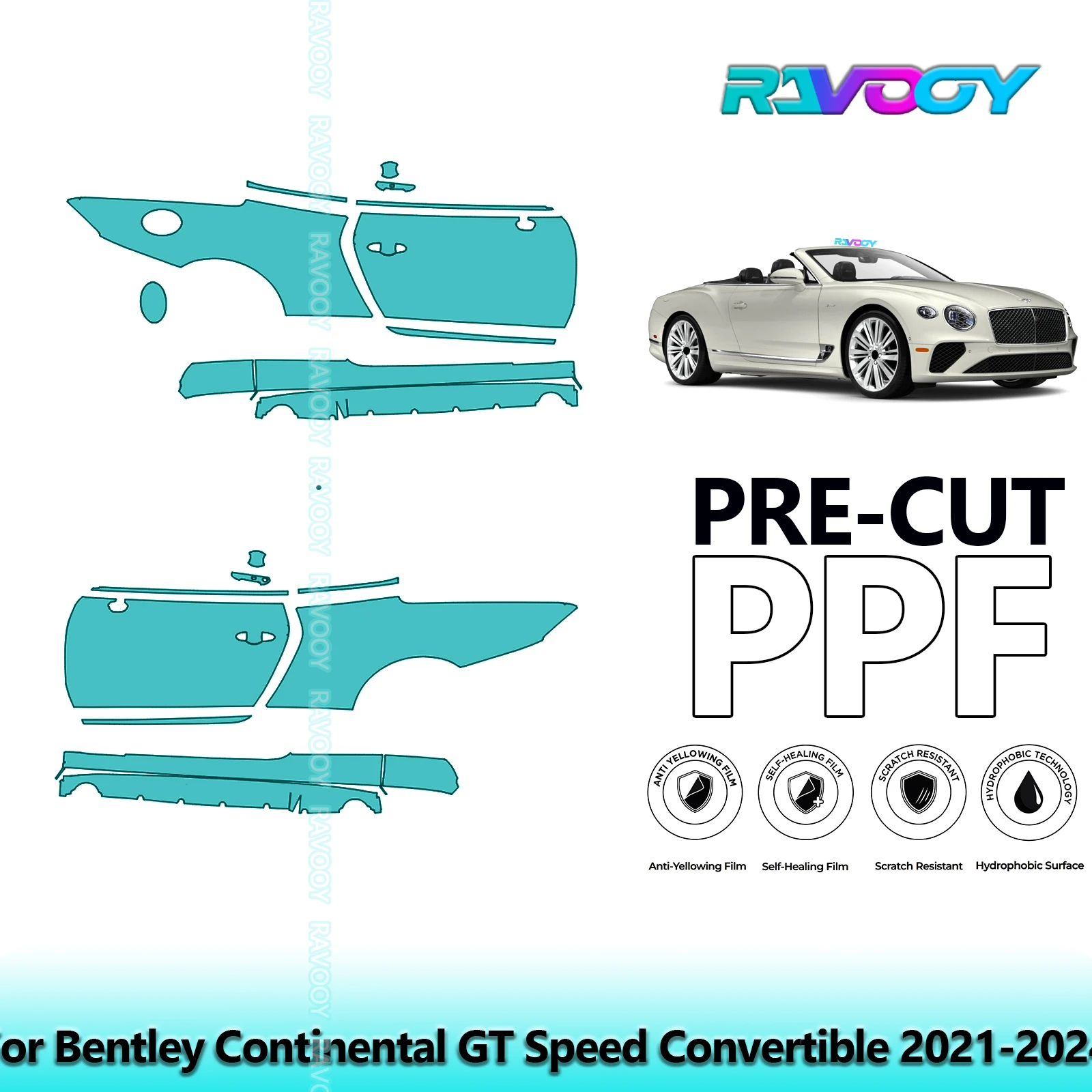 

For Bentley Continental GT Speed Convertible 2021-2024 8.5mil Pre-Cut PPF Door & A/B Pillar Kit TPU Paint Protection Film Set