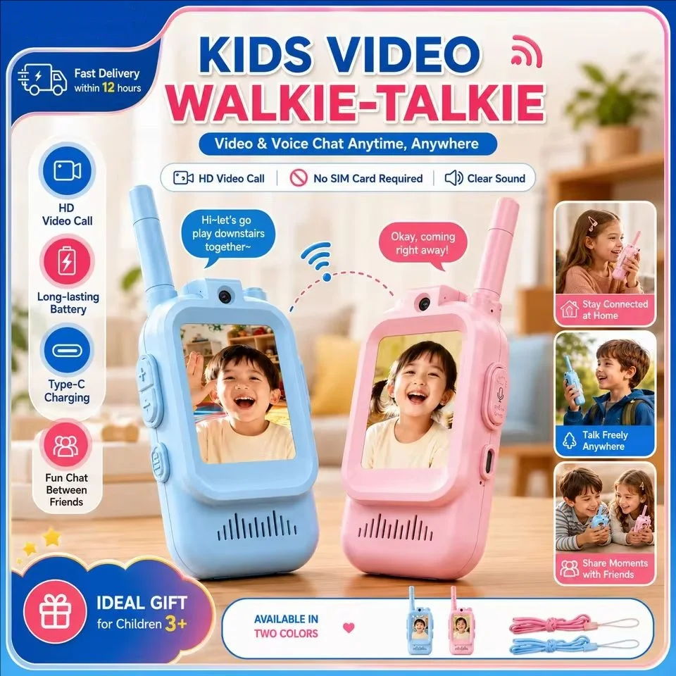 Video Walkie Talkies for Kids 2 Pack Rechargeable Toddler Toys for Indoor Camping Travel Birthday Gfits for Kids Ages 3-12