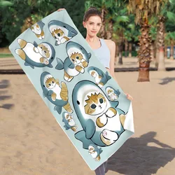 Schattige Cartoon Kat Strandlaken 75X150Cm Superfijne Vezel Mofus En Bedrukte Badhanddoek Anime Figuur