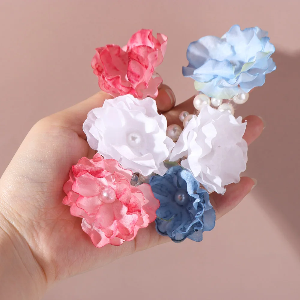 

Fresh Flower Telephone Wire Hair Rope Pearls Elastic Telephone Line Headband Ponytail Holder Korean Style Braid Hair Tie Wedding