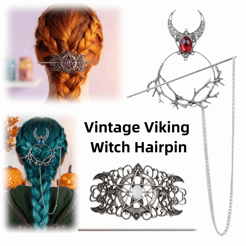 Antiqued Vintage Viking Witch Hairpin Beautiful Crescent Branch Nordic Norwegian Style Retro Pentagram Hairpin Unique