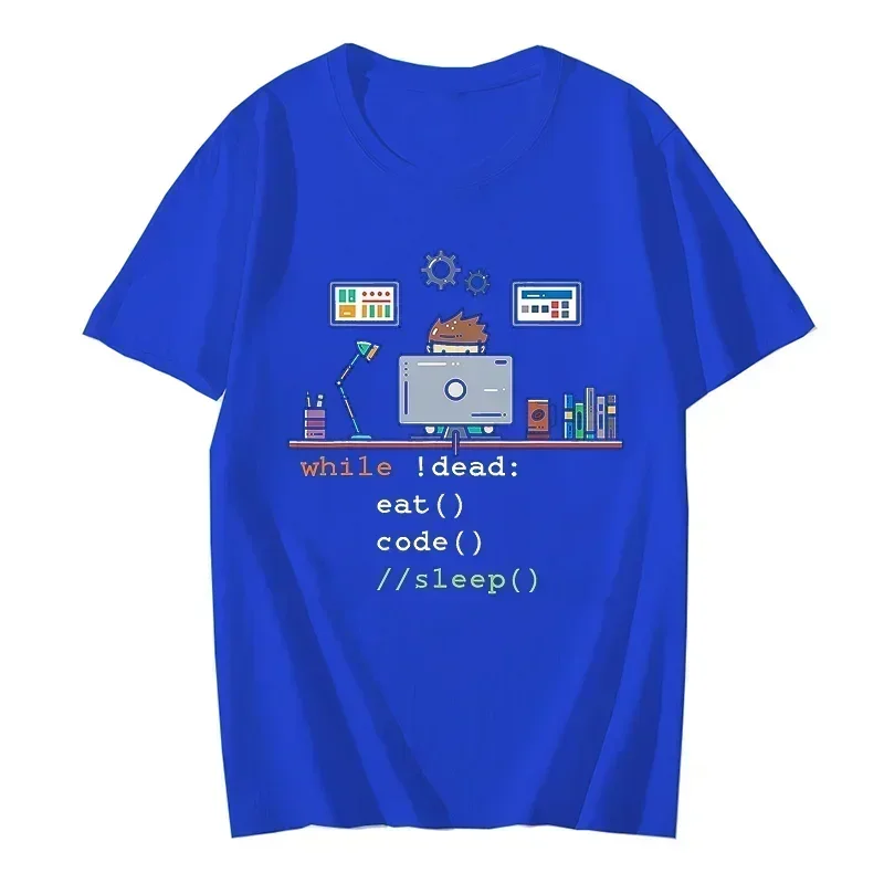 Funny Tees Computer Science Python Programmer Eat Code Sleep Men‘s T-Shirt Graphic Short Sleeve Casual Tops Cotton Tops