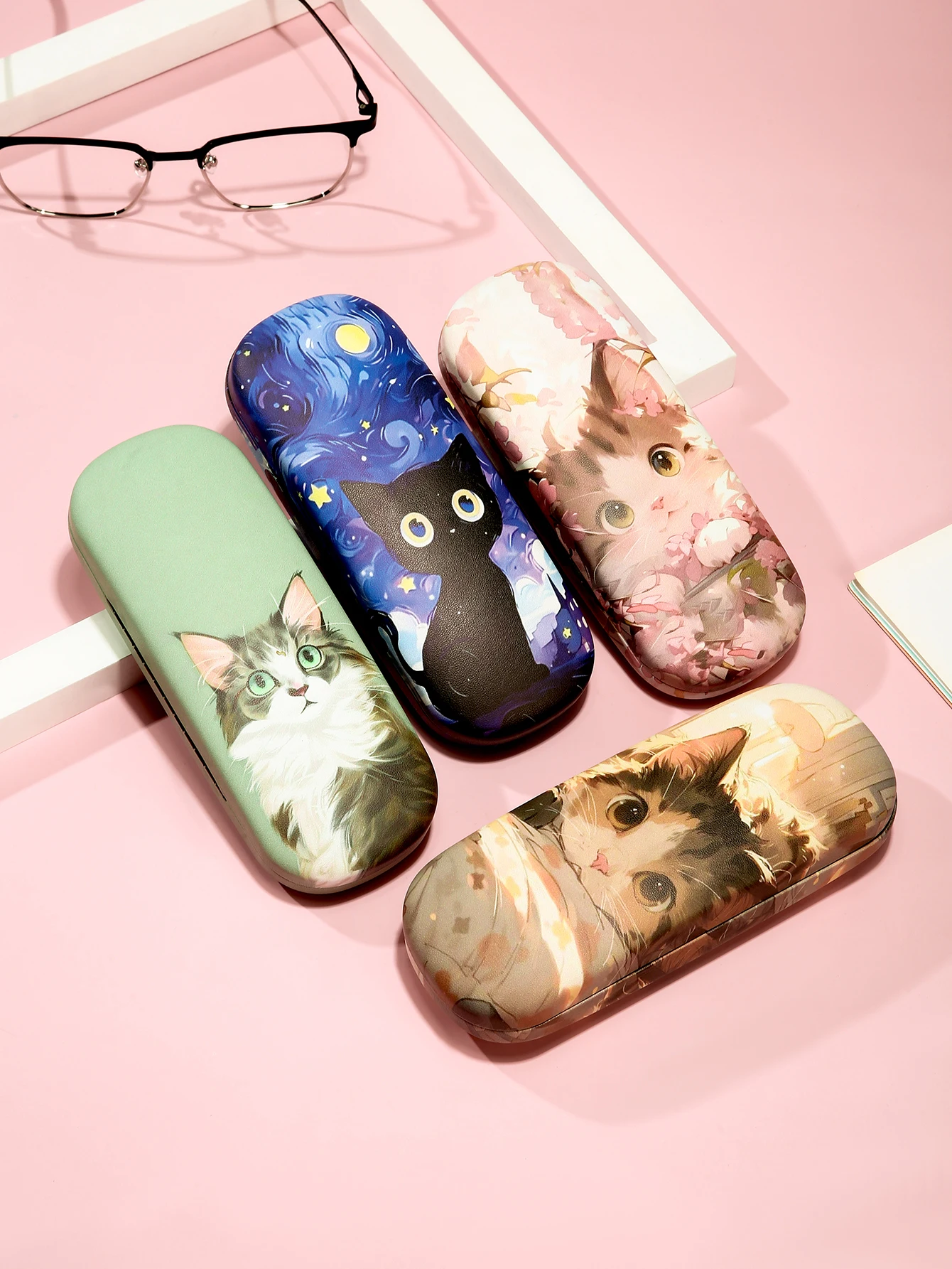 1pc Cartoon Cute Cat Printed Fashion Hard Shell Protective Glasses Case Durable Portable Storage Box For Women Eyewear Protector - view 2
