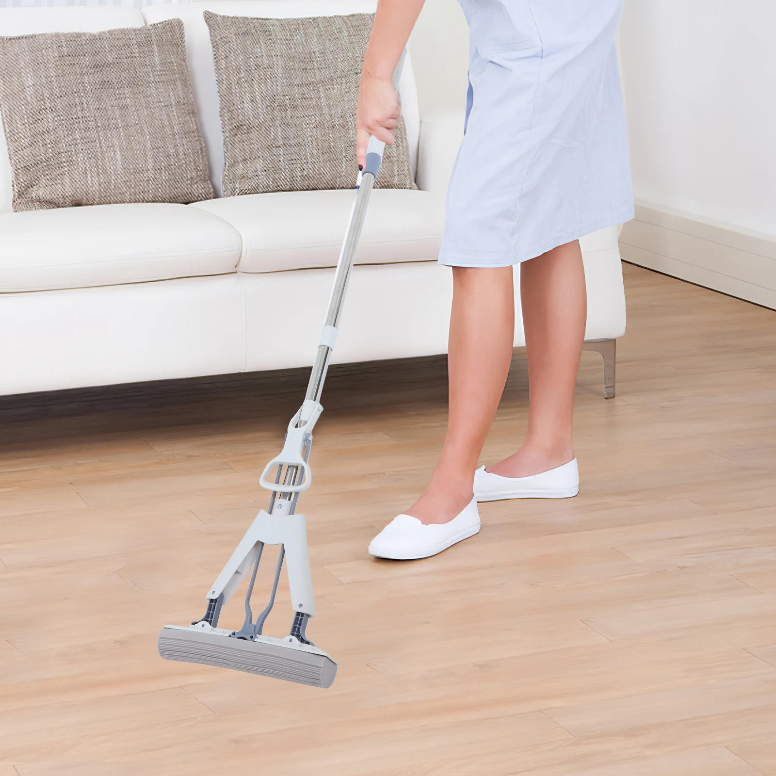 

1 set Folding Mop 28cm White Dual Use Squeeze Lazy Sponge Absorbent Floor Cleaning Tile Marble Water-absorbing Replacement Head