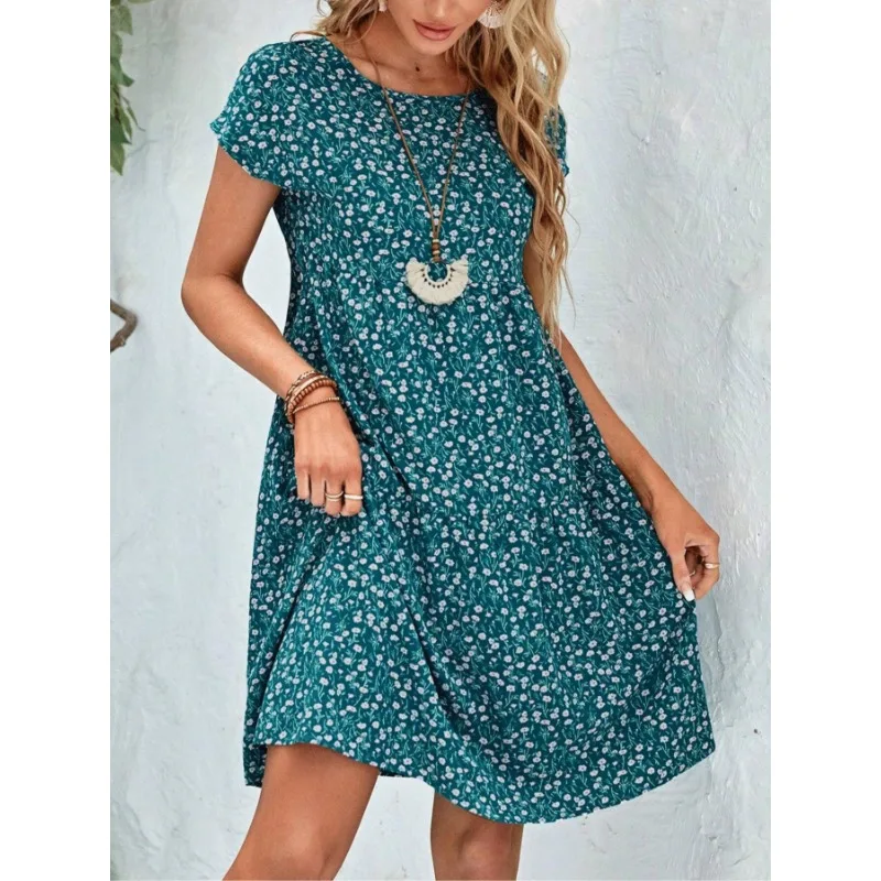 Robe décontractée à manches courtes pour femmes, grande taille, nouvelle mode, adaptée aux déplacements quotidiens, col de jardin imprimé complet du corps