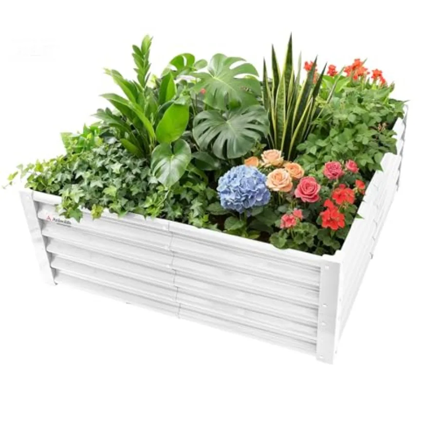 4X4X1.5 ft Galvanized Raised Garden Beds Outdoor Square Metal Planter Box for Planting Vegetables Flowers Herb Anti-Rust Easy-S