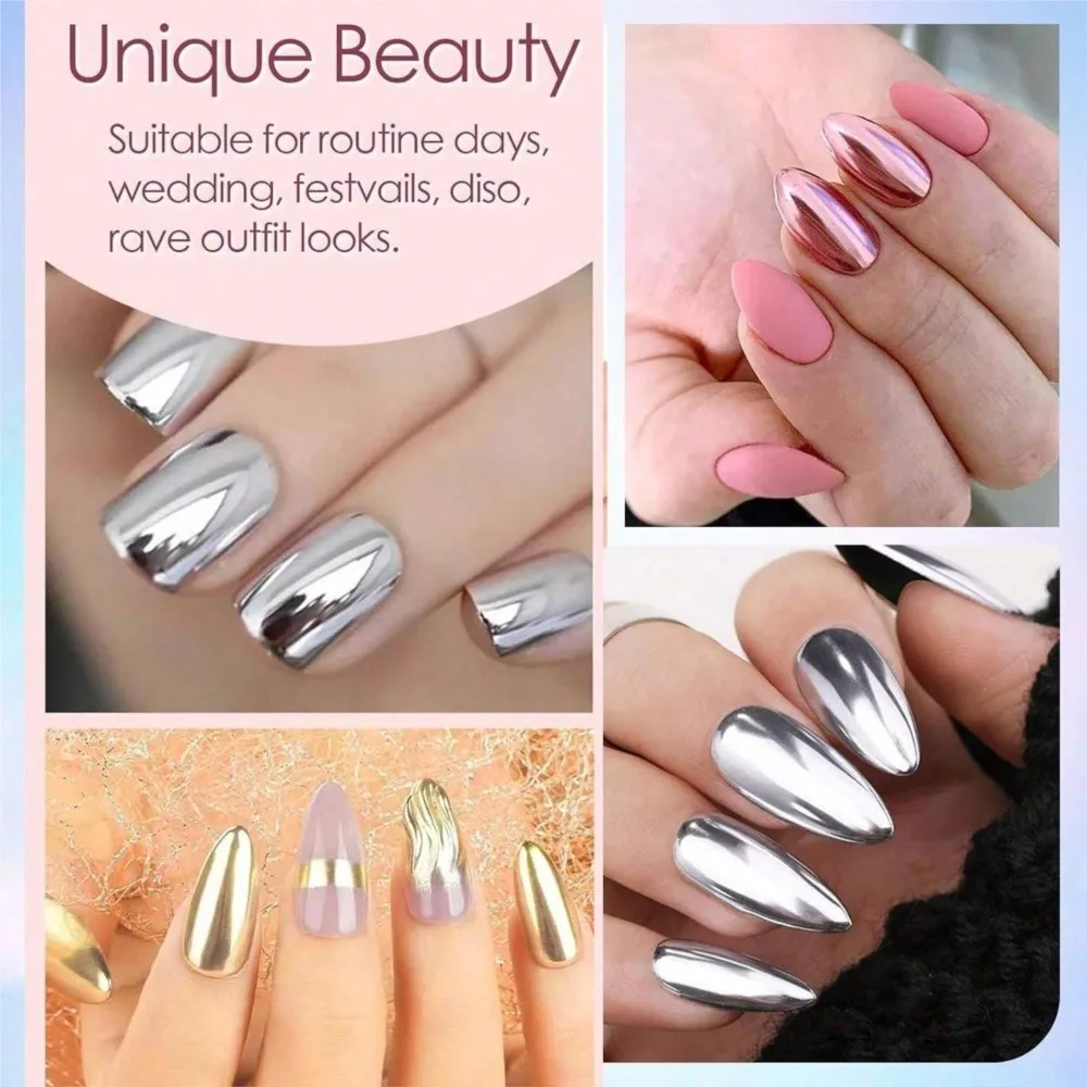 4색/팩 미러 메탈릭 크롬 파우더 매직 미러 반사 글리터 네일 파우더 매니큐어 젤 폴리쉬 크롬 피그먼트 더스트