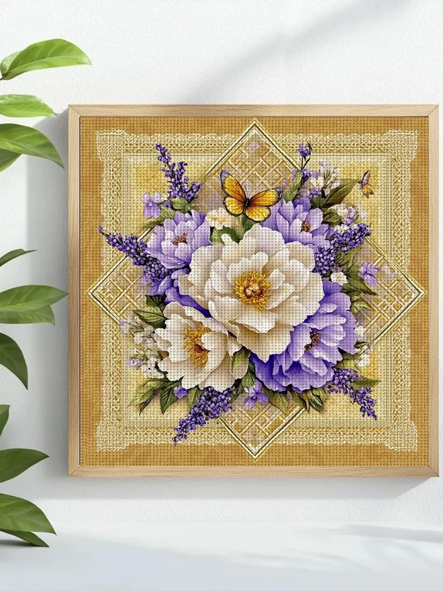 1 Stück 40X40CM/15,74 Zoll Blumen-Motiv Kreuzstich-Set DIY-Kit 11CT/14CT DIY-Stickset Kreuzstich-Set Neuheit – Detail 1