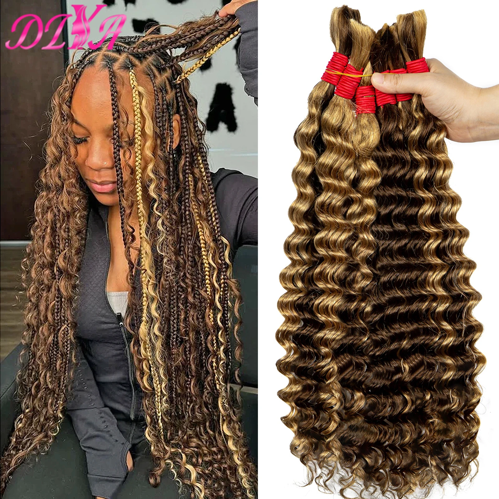 Extensions de Cheveux Vierges Brésiliens 100% Naturels, Vague Profonde, pour Tressage Boho, Non Traités, Sans Trame