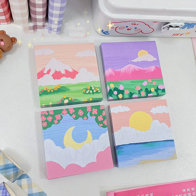 50 Sheets Ins Hot Painted Sunset Snow Mountain Decoration Memo Pad Planner To Do List School Office Paper Notepad Stationery