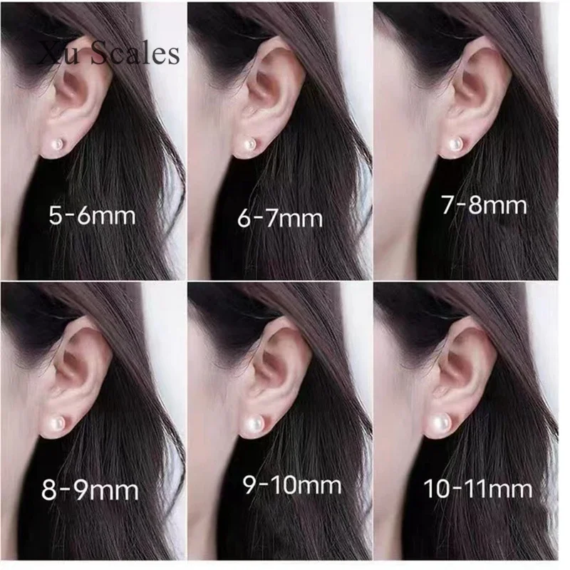 Super Bright Round White Fresh Water Natural AK Pearl Small Bulb Mirror Earrings S925 Sterling Silver Basic Simple Commuting