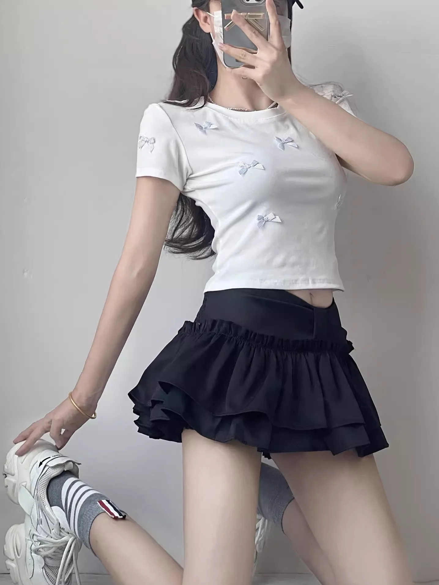 

Slim Fit ort Sve T-irt for Women Summer Sle Sweet Heart Knot Boredom Buster Hot Girl Faion Belly Baring Top