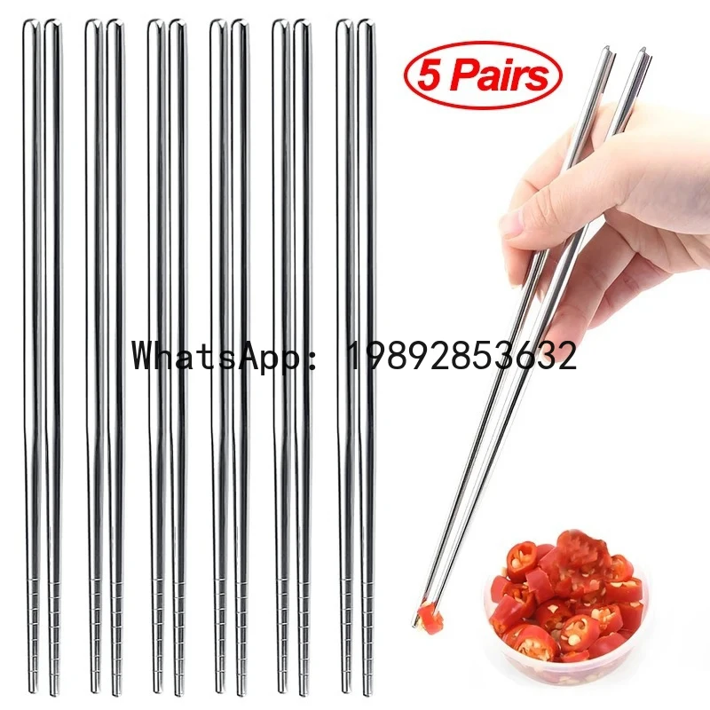 

2/5/10 Pairs Chinese Chopsticks Stainless Steel Non-slip Sushi Chopstick Korean Japanese Food Metal Sticks Kitchen Tableware Set