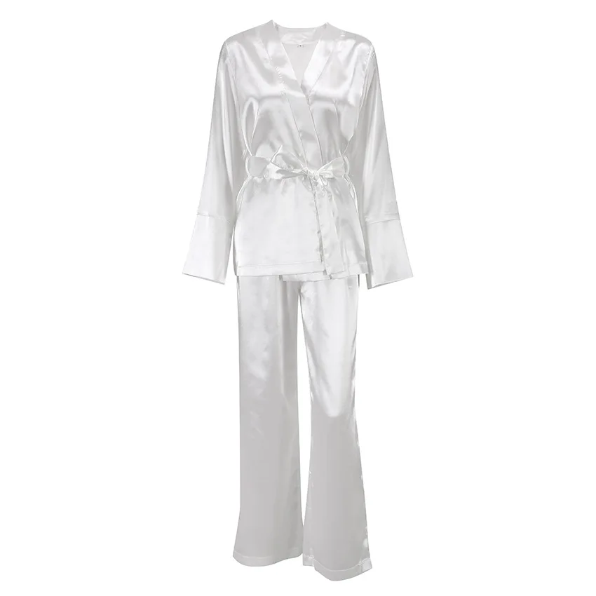 Wedding Bride Pajamas For Women Robe Sets Full Sleeves Women\'s Home Clothes Trouser Suits Satin Nightgowns 2022 Loungewear