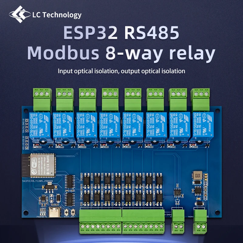 Esp32 Modbus Eight-Channel Relay Rs485 8 Input 8 Output Optocoupler Isolation Optional Enclosure