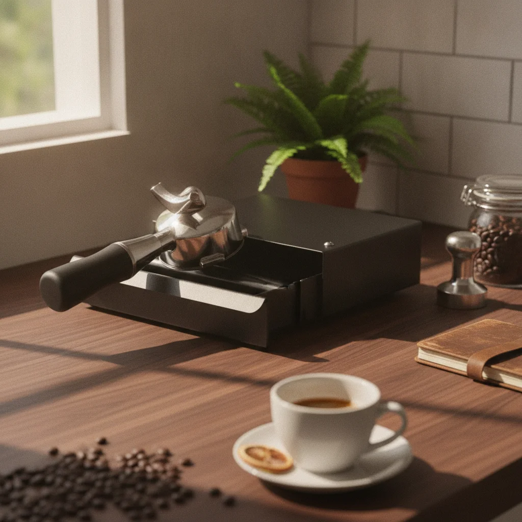 Drawer Coffee Knock Box Visible Corner Fasteners Walnut Wood Knock Box Coffee Grounds Bin Space-Saving Espresso Dump Bin
