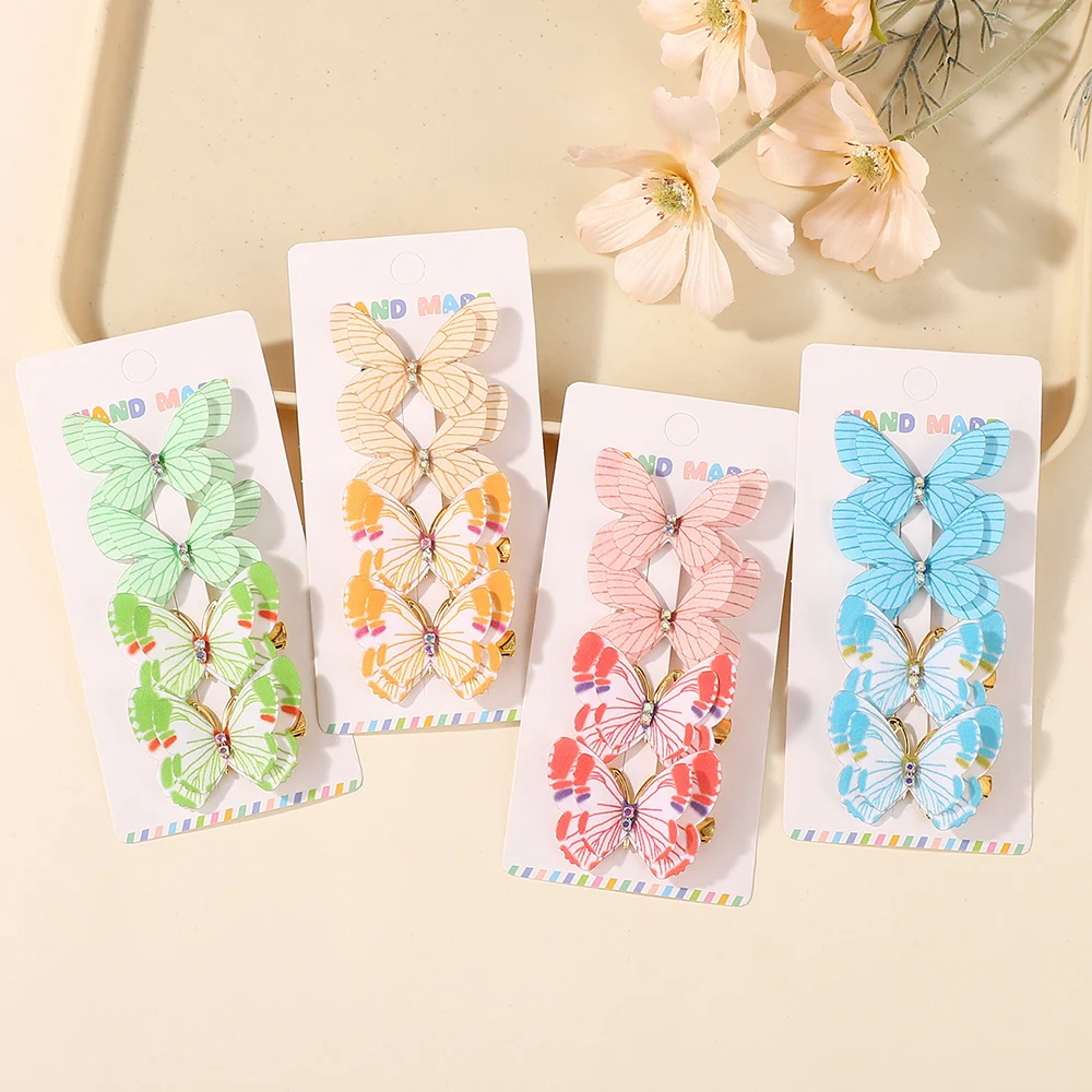 

RIBBON BOWS 4Pcs Exquisite Butterfly Children's Hair Clip with Colorful Printed Bow Hair Gripes Girls Hair Accessories Set