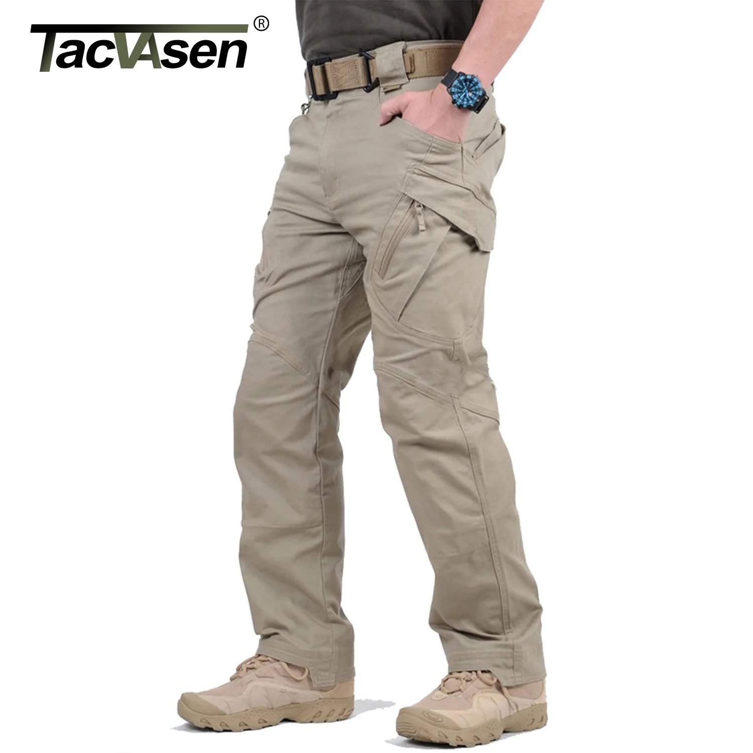 TACVASEN IX9 City Cargo Pants Mens Multi Pockets Work Pants Cotton Stretch Casual Trousers Outdoor Training Hiking Pants Male