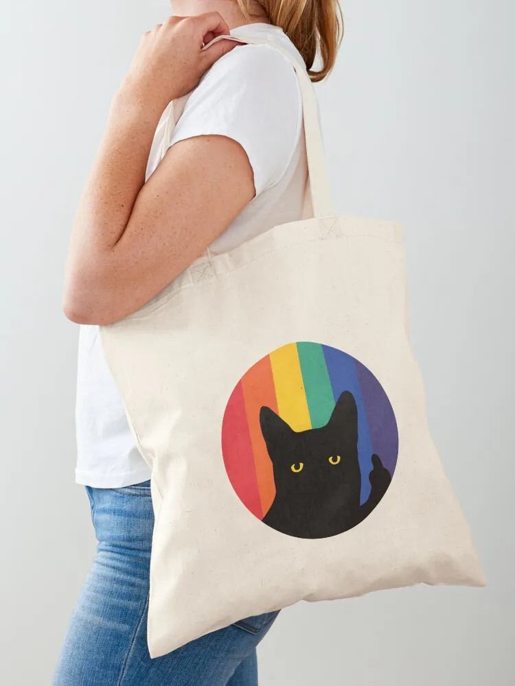 Middle Finger Cat in Rainbow Circle Tote Bag Candy bags Woman shopper bag sac pour femme shopper bag women canvas