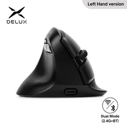 Delux M618ZD Left Hand Ergonomic Wireless Vertical Mouse Bluetooth 2.4GHz RGB Rechargeable Silent Mice for Office