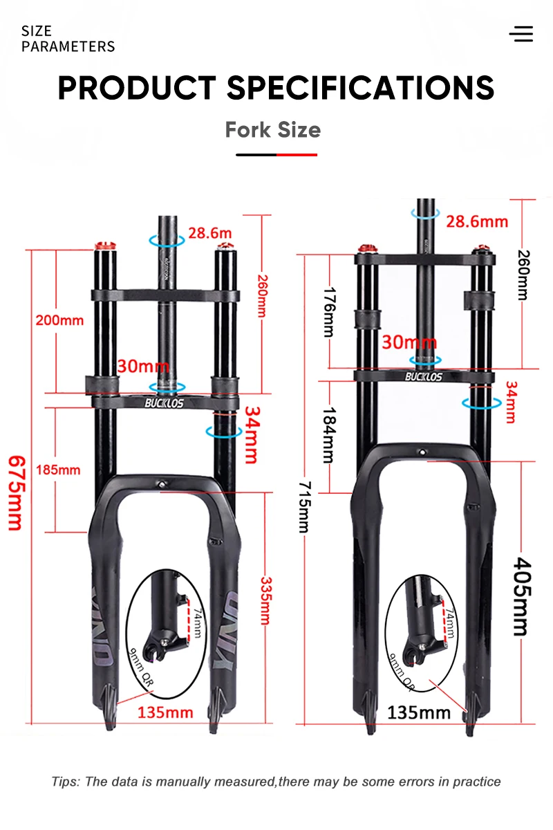 BUCKLOS MTB-Gabel 20 26 Zoll Fatbike-Gabel Doppelschulter-Mountainbike-Federung Fat Tire Fahrrad-Luftgabel für Snow Beach Bike – Detail 7