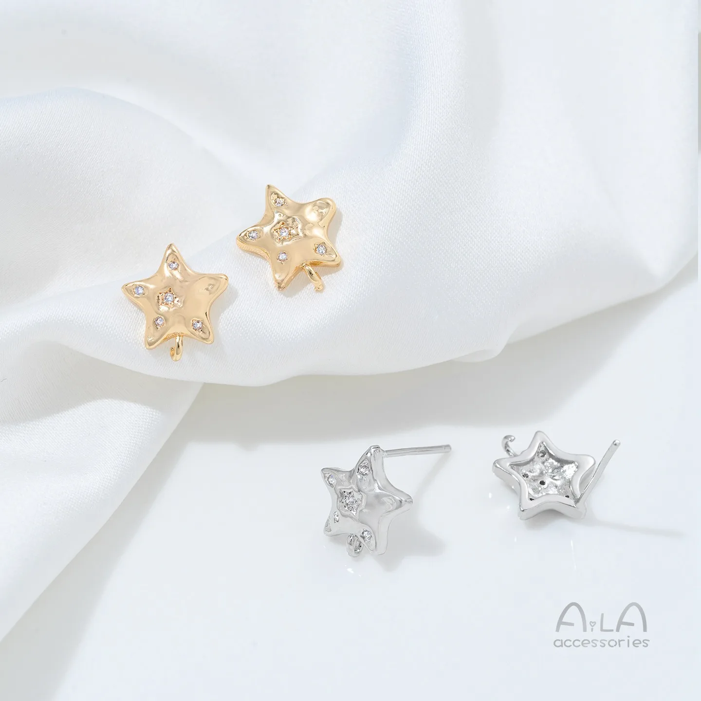 14K Gold Bag Color-preserving Zircon Pentagram Earrings with Rings Handmade DIY Pearl Earrings Accessories Material