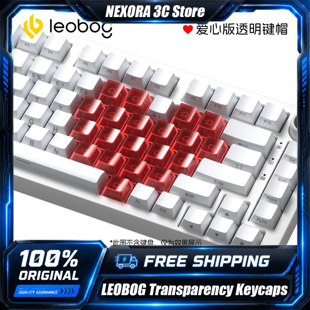 LEOBOG High Transparency PC Keycaps Profile Blank Heart Pattern Clear Keycap for RGB Custom Mechanical Keyboard DIY Accessories