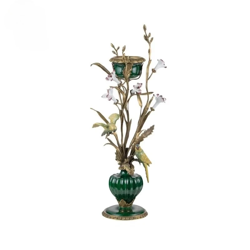 &c Vintage Ceramic Porcelain Parrot Candlestick Holder with Branched Metal Home Decoration for Lanterns & Candle Jars