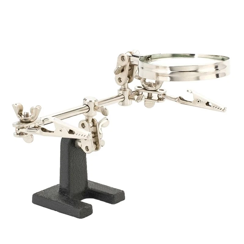 

652F Adjustable Helping Hand Magnifier Glass Jewelry Clamp Holder Stand 360 Degree Rotatable Lens with 2