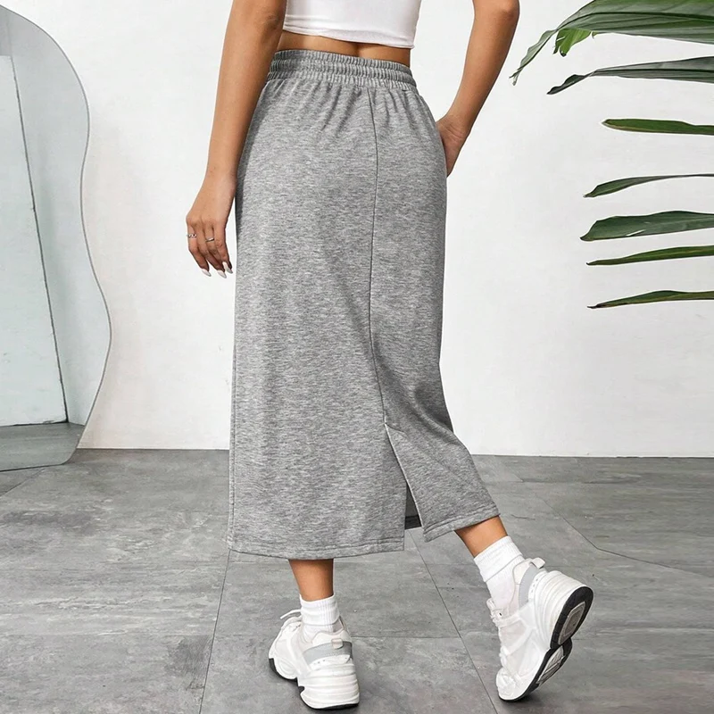 กระโปรงทรงเอเอวสูงสำหรับผู้หญิง มีกระเป๋าตกแต่ง สไตล์ลำลอง สีพื้น สำหรับฤดูใบไม้ร่วง