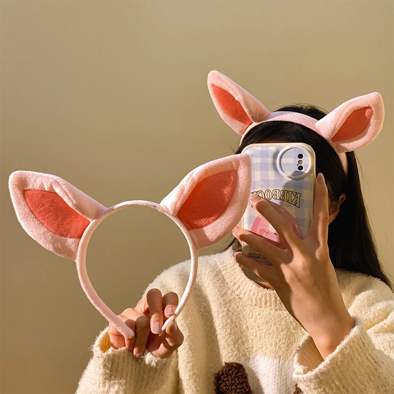 Simple Sweet Hair Accessories Women Students Washing Face Hairband Little Pig Ears Headbands Plush Cartoon Hair Drop Shipping