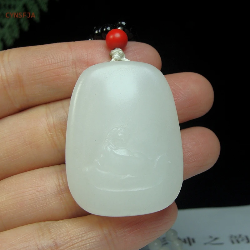 CYNSFJA New Real Rare Certified Natural Hetian Jade Mutton-fat Nephrite Lucky Amulet Successful Horse Jade Pendant Hand Carved