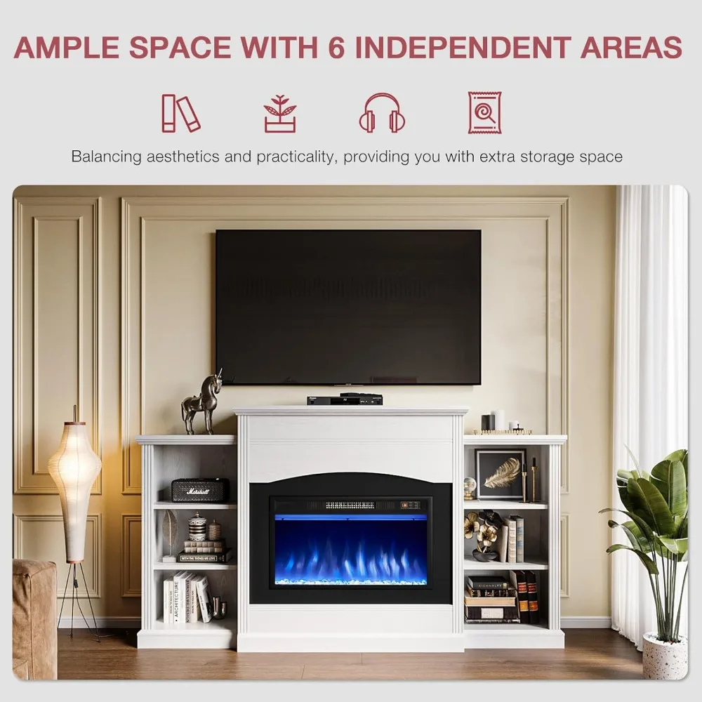 Electric Fireplace with 67" Mantel, Fireplace TV Stand with Storage Shelves, 23'' Multifunctional Fire Places Insert Heater