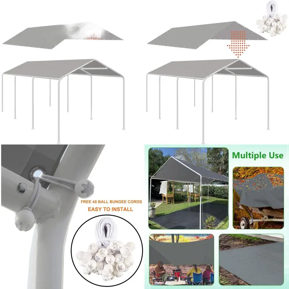 

Сменное покрытие для навеса для автомобиля 20x10 футов, серое, с 44 эластичными шнурами (только покрытие)