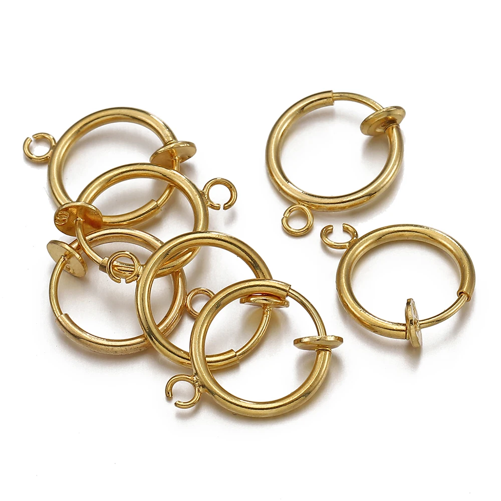 10pcs Retractable Clip on Ear Clip Hoop Non Piercing Silver Color Copper Round Earring Clips for Earrings Jewelry Making DIY