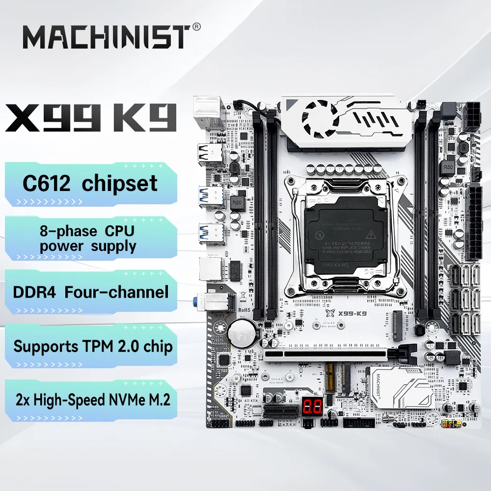 2Pcs Machinist X99 K9 Motherboard C612 Chipset LGA2011‑3 Quad‑Channel DDR4 TPM2.0 For Xeon E5 V3 V4 Workstation