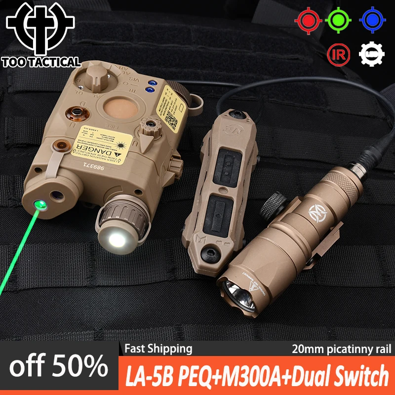 

Tactical PEQ 15 M300A Flashlight Set Red Green Blue IR Sight Laser White LED Scout Light Wadsn LA-5B peq15 Dual Switch 20MM Rail