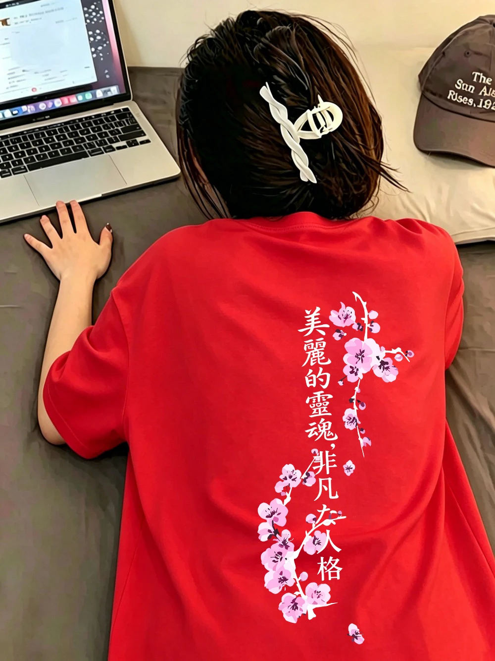 Beautiful Soul Sakura Branches Prints T-Shirts Damen-T-Shirts aus Baumwolle für den Sommer, kurzärmelig, O-Ausschnitt, übergroße Oberteile, weiche Streetwear-Kleidung – Detail 22