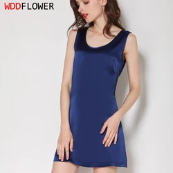 Women Nightdress 100% Mulberry Silk 16 Momme Sleevless Full Slip Sleepwear Nightgown M L XL 2XL YM014