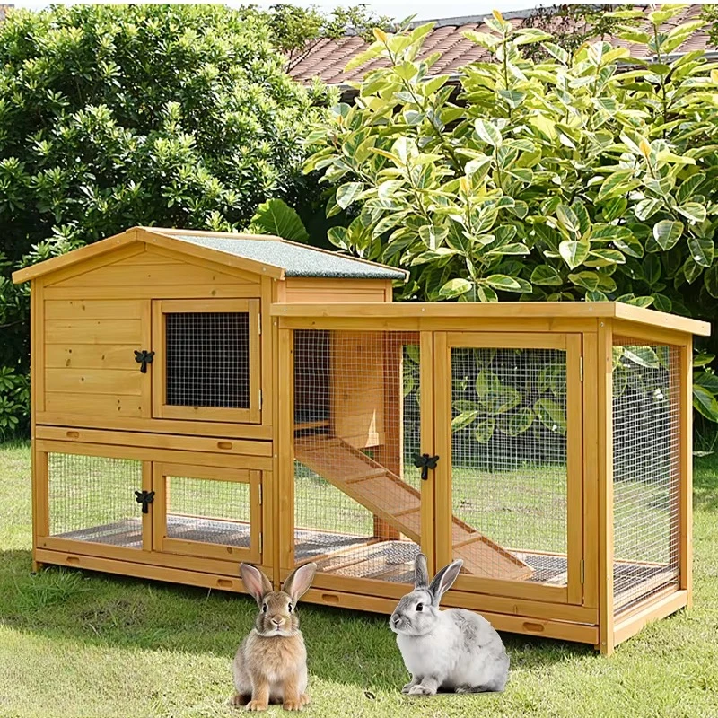 Modern Outdoor Wooden Rabbit Hutch & Poultry House Unique Spacious Bunny Cage for Rabbits and Small Backyard Animals