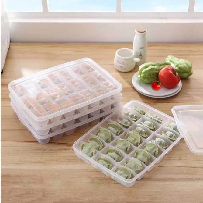 Quick-frozen dumpling box refrigerator food container storage box home kitchen clear with lid plastic dumpling tray mx11021122