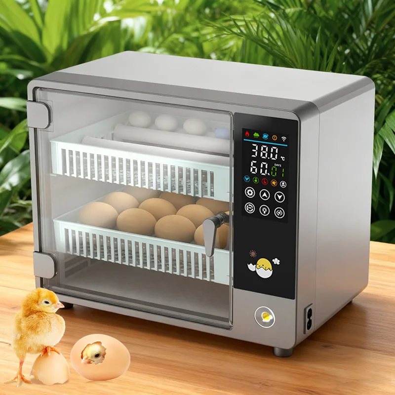 

Automatic Incubator Small Home Use 24 Eggs Capacity Smart Egg Hatcher for Chicken Quail Auto Turning Touch Screen Dual Power