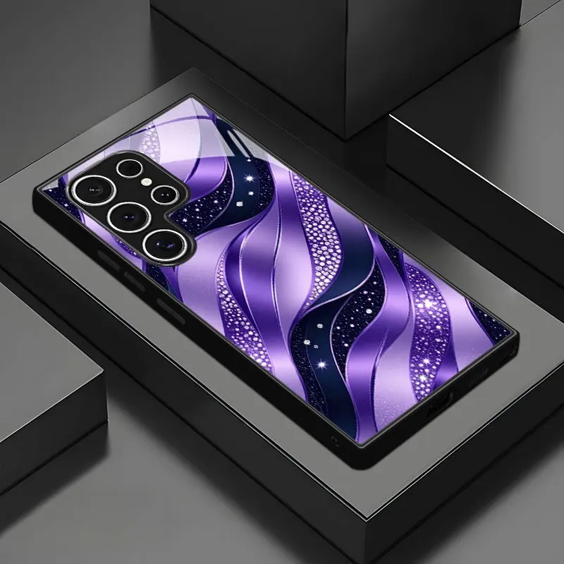 Purple textured pattern glass phone case suitable for Samsung Galaxy S26 S25 S24 S23 S22 S20 FE/Ultra/Plus anti drop back cover