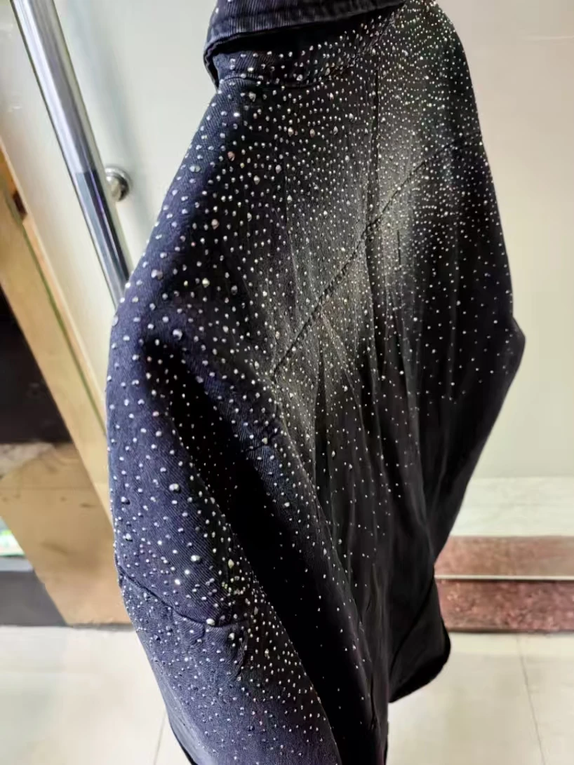 جديد 2025 الخريف الاتجاه موضة الساخن الحفر قمصان جينز بلوزة للنساء فضفاضة عادية الأسود أبلى جان ملابس امرأة