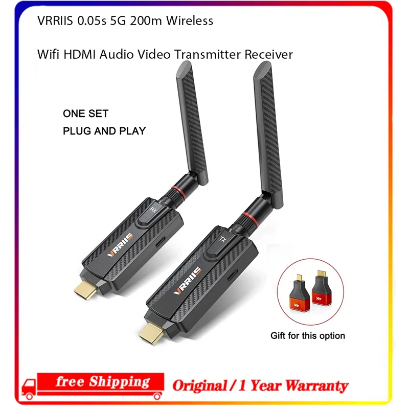 

VRRIIS 0.05s 5G 200m Wireless Wifi HDMI Audio Video Transmitter Receiver Extender TV Stick Camera Laptop