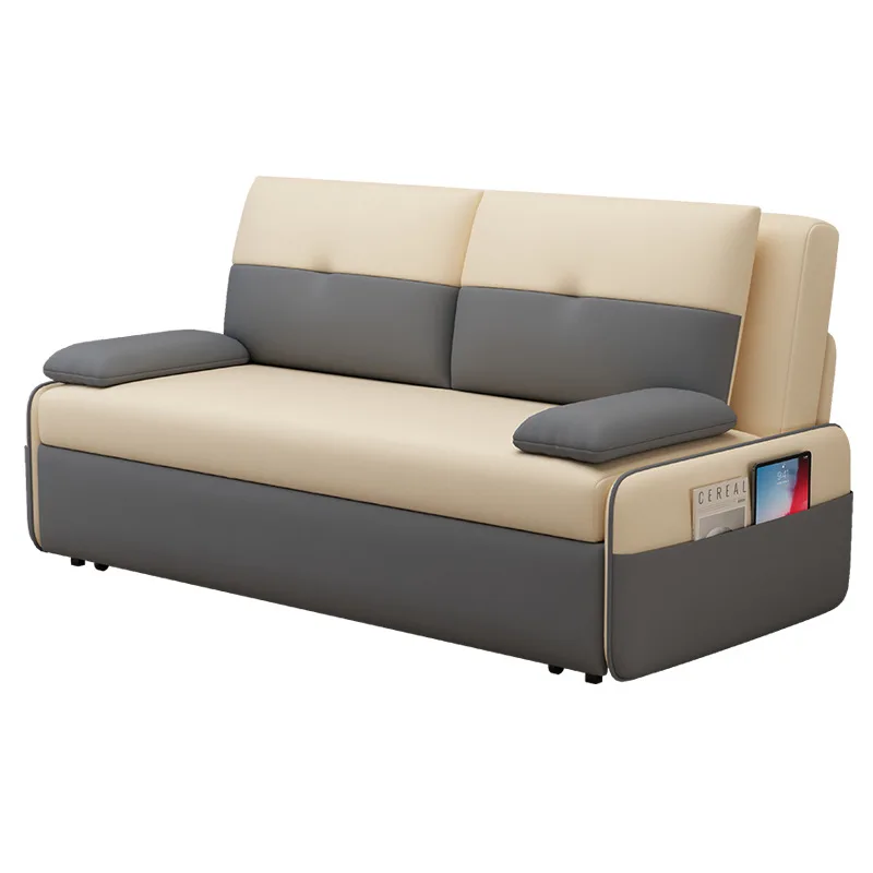 

Foldable sofa bed dual-purpose multi-functional small apartment living room double technology cloth storage sitting and lying pu
