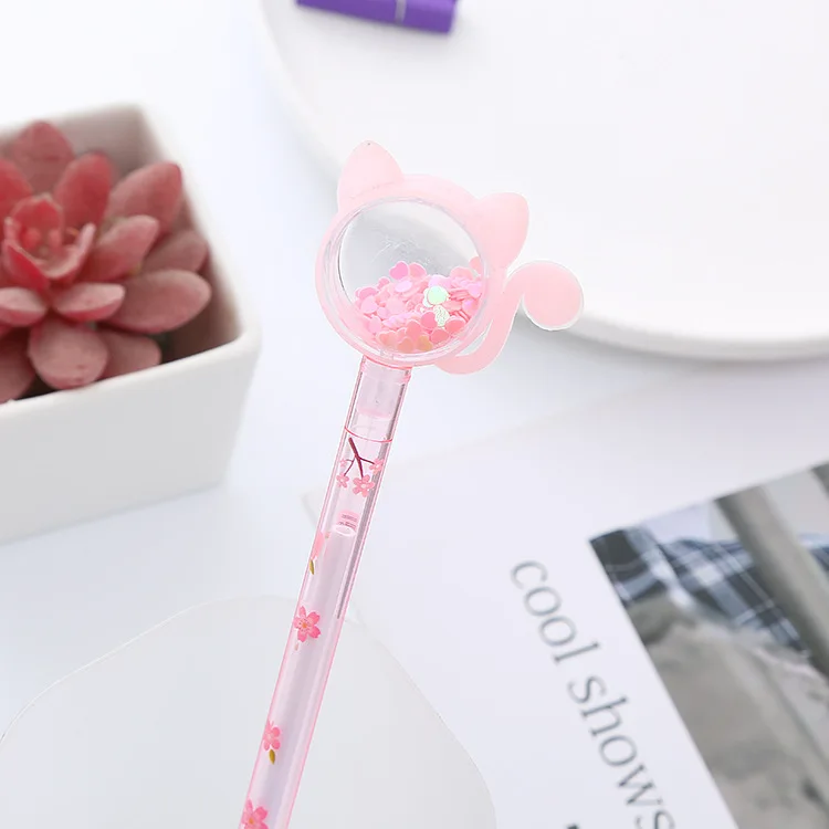 1pcs Cute Cat Gel Pen with 0.5mm Tip and Sparkling Glitters for Students Writing Signature Pen Kawaii Stationery