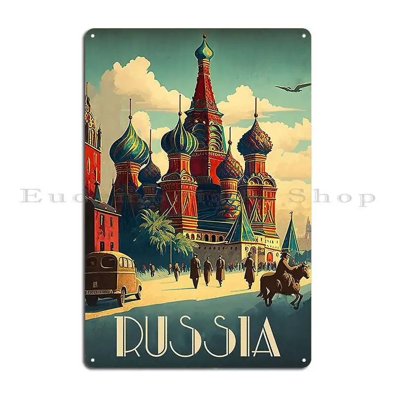 Saint Basil S Cathedral Russia Vintage Travel Art Poster Metal Sign Garage Designs Cave Wall Decor Garage Tin Sign Poster